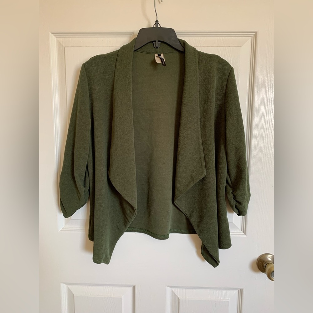 Women's Stretch 3/4 Gathered Sleeve Open Blazer Jacket